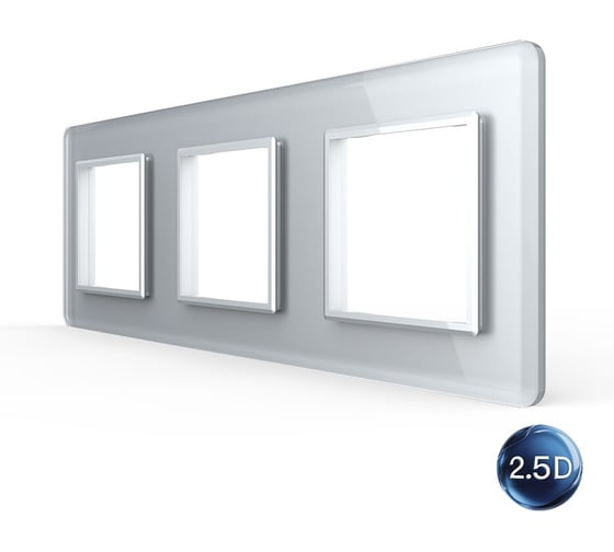 Рамка для розетки LIVOLO 3 поста, цвет серебристый/алюминий, 2.5D стекло BB-C7-SR/SR/SR-20 2.5D