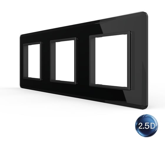 Рамка для розетки LIVOLO 3 поста, цвет черный, 2.5D стекло BB-C7-SR/SR/SR-12 2.5D