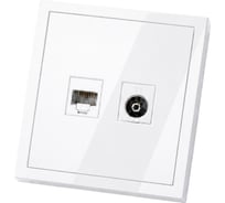 Розетка Metronex для сетевого кабеля LAN + TV с рамкой белый матовый софт тач Квадро FRZ380221WST