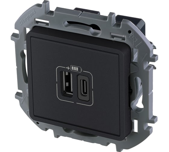 Зарядное устройство с двумя USB-разьемами A-C Legrand 240В/5В 3000мА - INSPIRIA - антрацит 673763