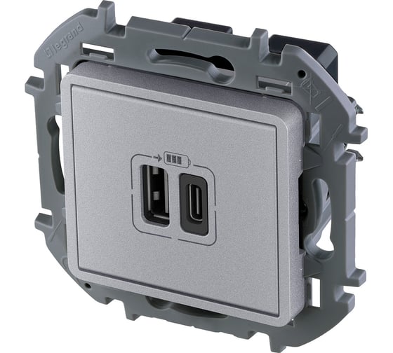 Зарядное устройство с двумя USB-разьемами A-C Legrand 240В/5В 3000мА - INSPIRIA - алюминий 673762