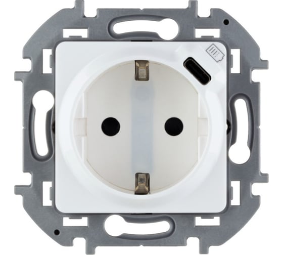 Розетка Legrand с заземлением с USB тип C Legrand Inspiria со шторками 16А 250В 1500мА 5В безвинтовые зажимы белый 673770