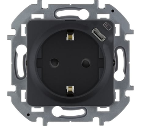 Розетка Legrand с заземлением с USB тип C Legrand Inspiria со шторками 16А 250В 1500мА 5В безвинтовые зажимы антрацит 673773