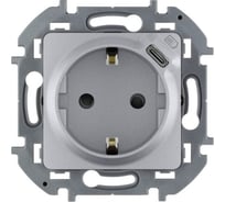 Розетка Legrand с заземлением с USB тип C Legrand Inspiria со шторками 16А 250В 1500мА 5В безвинтовые зажимы алюминий 673772