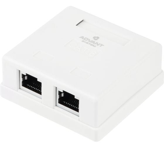 Настенная розетка Ethernet Advant кат. 6, экранированная, количество портов: 2 порта RJ-45 (8р8с). ADVANT ADV6-FWS2RJ45