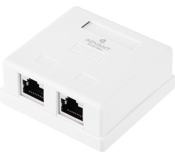 Настенная розетка Ethernet Advant кат. 5е, экранированная, количество портов: 2 порта RJ-45 (8р8с). ADVANT ADV5e-FWS2RJ45