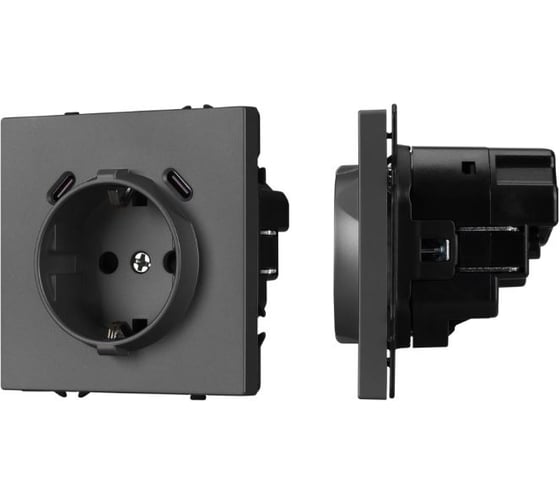 Розетка зк со шторками с USB Arlight ARL NOBE тип C+С софт-тач серый базальт SCT-MUCC-SFPL 1шт 061816(1)
