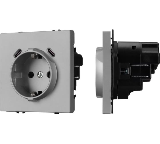Розетка зк со шторками с USB Arlight ARL NOBE тип C+С софт-тач никель SCT-MUCC-SFPL-IS , 1шт 061817(1)