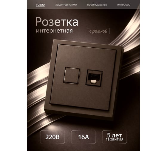 Розетка Metronex для сетевого кабеля LAN с рамкой темно-коричневый Квадро FRZ390117TKR