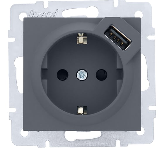 Розетка Lezard VESNA с/з + USB разъём графит 742-3488-181