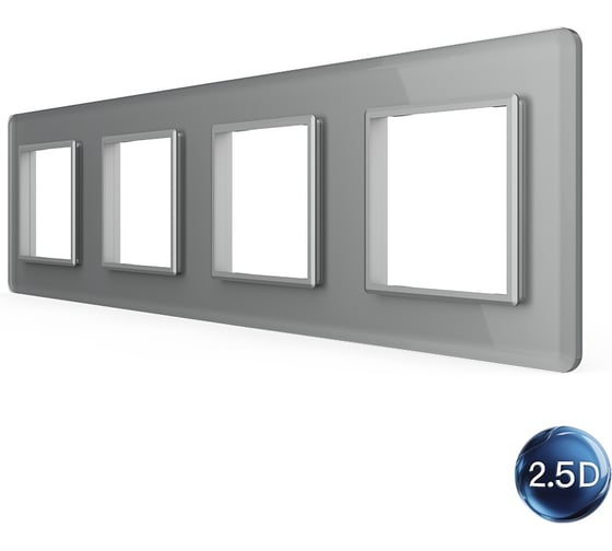 Рамка для розетки LIVOLO 4 поста, цвет серый, 2.5D стекло BB-C7-SR/SR/SR/SR-15 2.5D