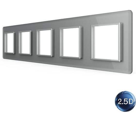 Рамка для розетки LIVOLO 5 постов, цвет серый, 2.5D стекло BB-C7-SR/SR/SR/SR/SR-15 2.5D