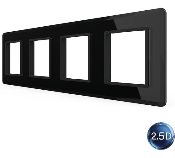 Рамка для розетки LIVOLO 4 поста, цвет черный, 2.5D стекло BB-C7-SR/SR/SR/SR-12 2.5D