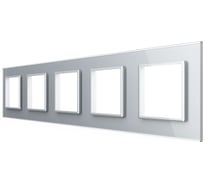 Рамка для розетки LIVOLO 5 постов, цвет серебристый / алюминий, стекло BB-C7-SR/SR/SR/SR/SR-20