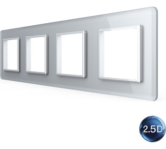 Рамка для розетки LIVOLO 4 поста, цвет серебристый / алюминий, 2.5D стекло BB-C7-SR/SR/SR/SR-20 2.5D