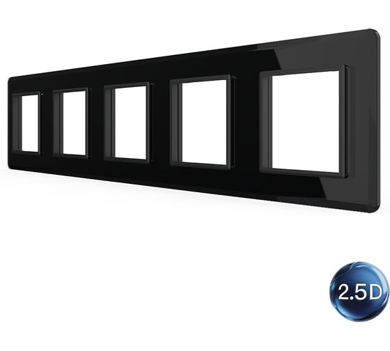 Рамка для розетки LIVOLO 5 постов, цвет черный, 2.5D стекло BB-C7-SR/SR/SR/SR/SR-12 2.5D