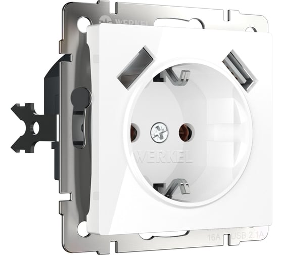 Розетка WERKEL с заземлением, шторками и USBх2 W1171501 белая a051141 a051390