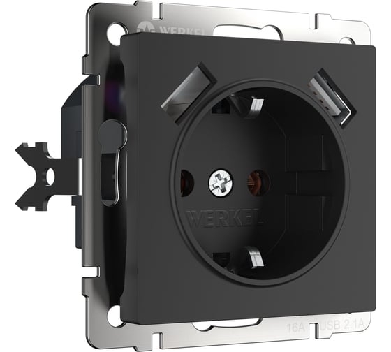 Розетка WERKEL с заземлением, шторками и USBх2 W1171508 черный матовый a051617 a051248