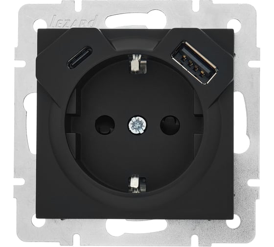 Розетка Lezard VESNA с/з TC+USB разъём чёрный бархат 742-4288-181TC