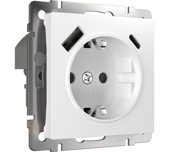 Розетка Werkel с заземлением, шторками и USB тип A+C W1171701 (белый) a067618