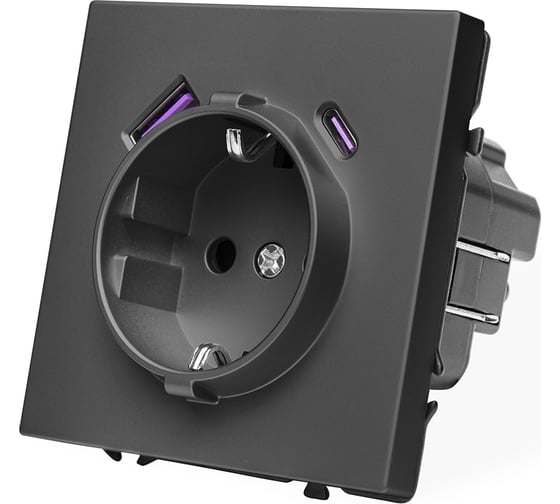 Розетка Vell серая, USB-A, USB-C электрическая, модуль, Grand {V702211} 1398383