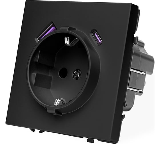 Розетка Vell черная, USB-A, USB-C электрическая, модуль, Grand {V702210} 1398382