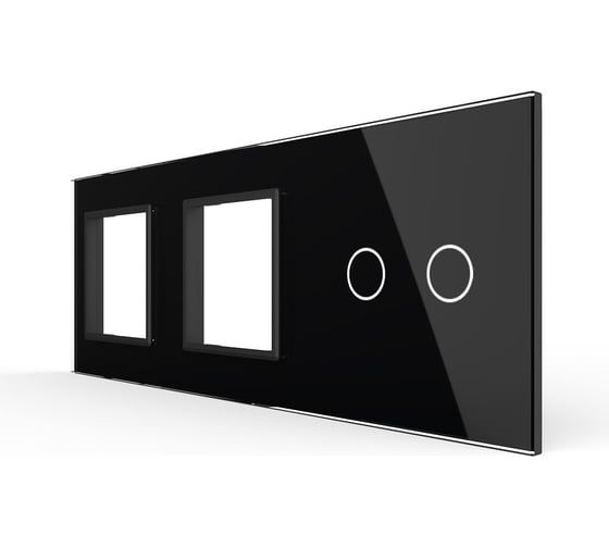 Панель для двух розеток и сенсорного выключателя LIVOLO 2 клавиши, цвет черный, стекло BB-C7-SR/SR/C2-12
