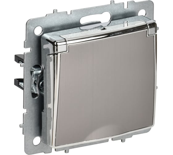 Розетка IEK BRITE 1-местная с заземлением с защитными шторками и крышкой 16А IP20 РСбш10-3-БрГН металл хром/никель BR-R16-16-M-K23