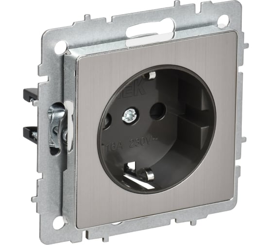 Розетка IEK BRITE 1-местная с заземлением с защитными шторками 16А РС14-1-0-БрГН металл хром/никель BR-R14-16-M-K23