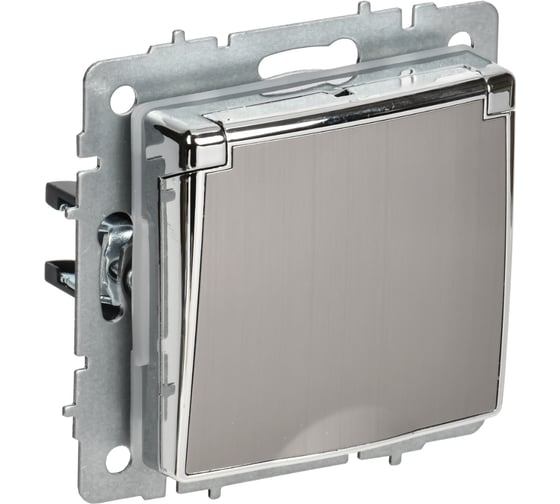 Розетка IEK BRITE 1-местная с заземлением с защитными шторками и крышкой 16А IP44 РСбш10-3-44-БрГН металл хром/никель BR-R16-16-44-M-K23