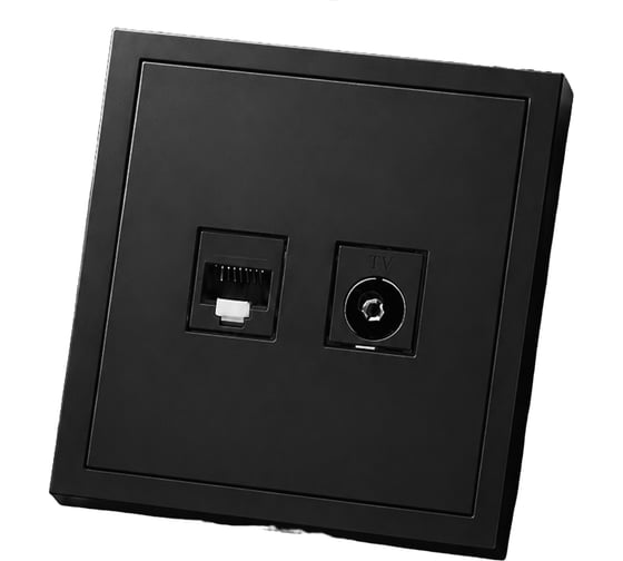 Розетка Metronex для сетевого кабеля LAN + TV с рамкой черный матовый Квадро FRZ340221CMT
