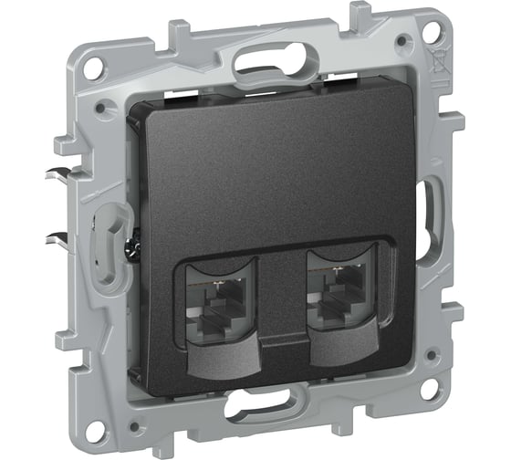 Розетка компьютерная двойная IEK ETIKA RJ45 категория 5Е UTP антрацит 6726551