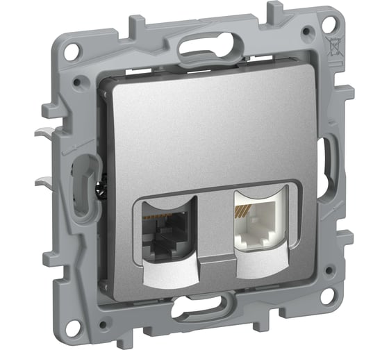 Розетка двойная IEK ETIKA RJ11+RJ45 кат.5E UTP алюминий 6724521