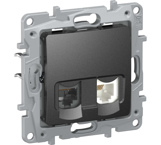 Розетка двойная IEK ETIKA RJ11+RJ45 кат.5E UTP антрацит 6726521