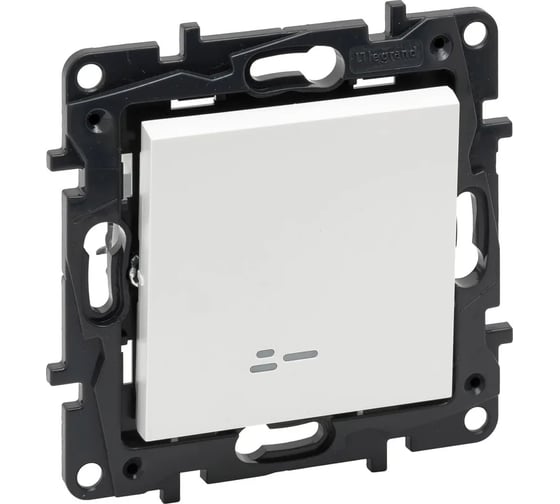 Выключатель Legrand STRUCTURA 1-клавишный, проходной, с подсветкой, 10А, безвинтовое крепление, белый 764070