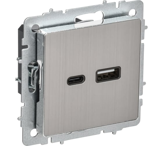 Розетка USB A+C IEK BRITE РЮ11-1-БрГН 18Вт, металл, хром/никель BR-U22-018-M-K23