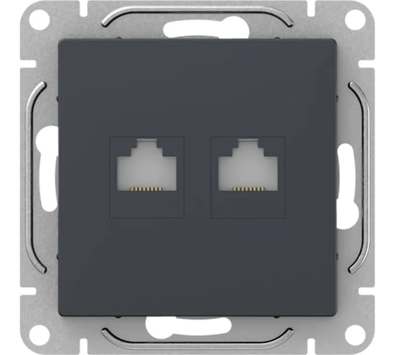 Механизм компьютерной розетки EKF Эпика RJ45 - 2шт, (cat6), графит UP1-SOG-2RJ45-6
