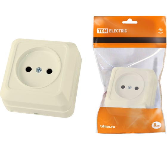 Розетка TDM ELECTRIC 2П открытой установки IP20 10А 250В керамика слоновая кость Ладога SQ1801-0210 1