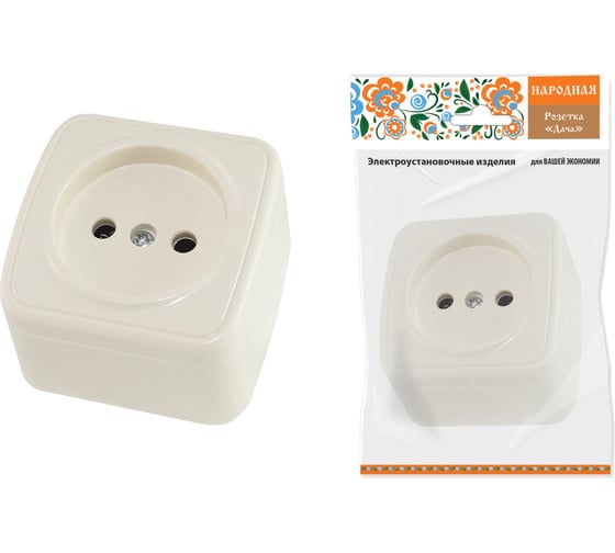 Розетка TDM ELECTRIC 2П открытой установки IP20 10А, слоновая кость Дача Народная SQ1824-0020