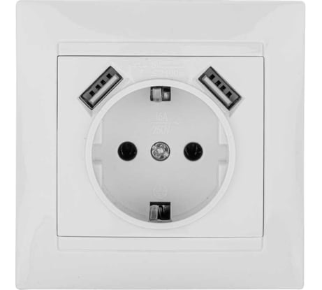 Розетка TDM ELECTRIC 2П+З 16А 250В + 2 USB порта 2,1А 5В белая Лама SQ1815-0042
