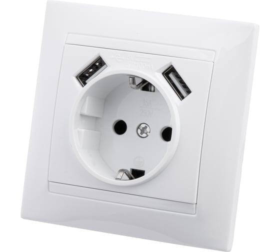 Розетка TDM ELECTRIC 2П+З 16А 250В + 2 USB порта 2,1А 5В белая Лама SQ1815-0042