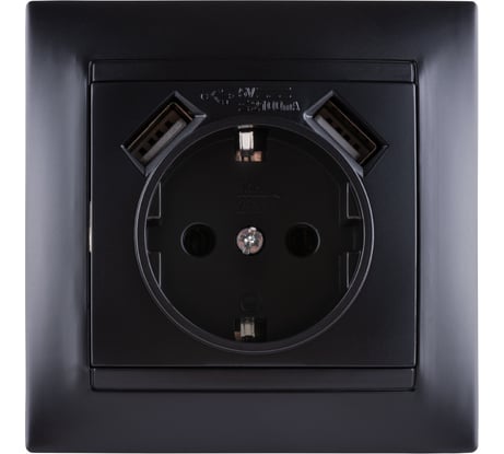 Розетка 16А 250В + 2 USB порта 2,1А 5В с заземлением графит "Лама" TDM ELECTRIC SQ1815-0642