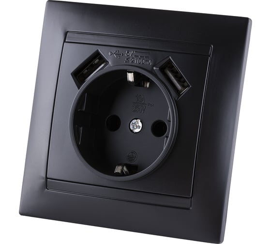 Розетка TDM ELECTRIC 2П+З 16А 250В + 2 USB порта 2,1А 5В графит Лама SQ1815-0642