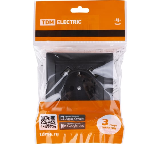 Розетка TDM ELECTRIC 2П+З 16А 250В + 2 USB порта 2,1А 5В графит Лама SQ1815-0642