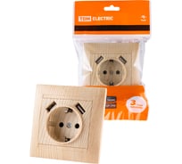 Розетка TDM ELECTRIC 2П+З 16А 250В + 2 USB порта 2,1А 5В сосна Лама SQ1815-0342