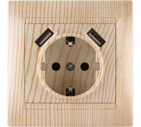 Розетка TDM ELECTRIC 2П+З 16А 250В + 2 USB порта 2,1А 5В сосна Лама SQ1815-0342