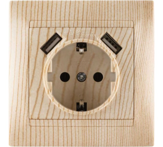 Розетка TDM ELECTRIC 2П+З 16А 250В + 2 USB порта 2,1А 5В сосна Лама SQ1815-0342