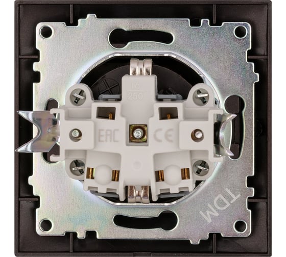 Розетка TDM 2П+З 16А 250В IP44 с защитными шторками, с крышкой шоколад Лама SQ1815-0514