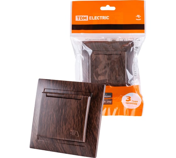 Розетка TDM ELECTRIC 2П+З 16А 250В IP44 с крышкой венге Лама SQ1815-0426 1