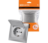 Розетка TDM 2П+З 16А 250В IP44 с крышкой серебристый металлик Лама SQ1815-0226